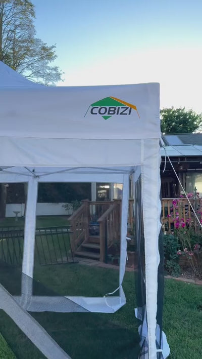 COBIZI 10'x15' Heavy Duty Pop Up Canopy Gazebo with Netting Screened, Gray SPC112