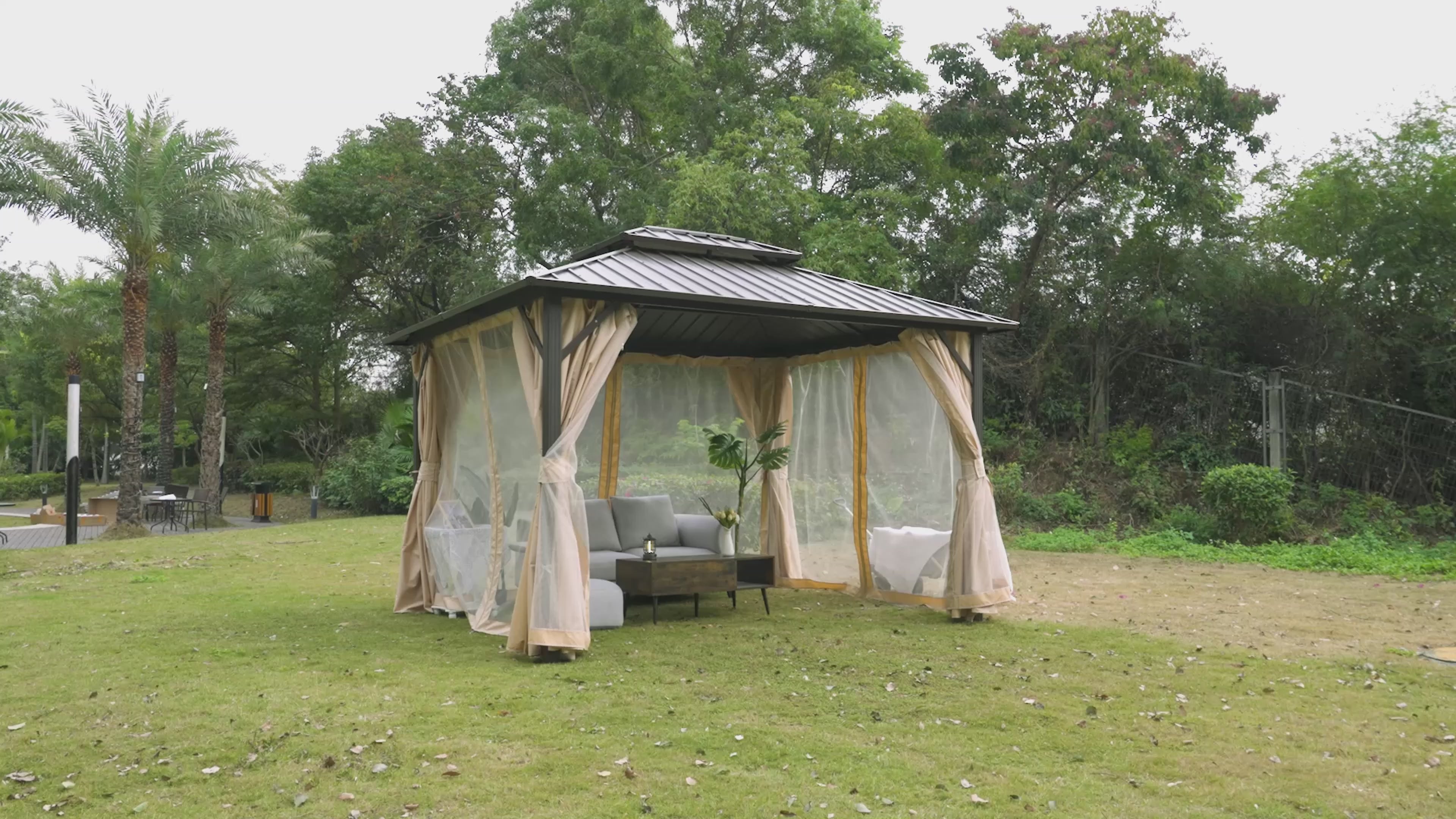 COBIZI 10'x12'  Heavy Duty Hard Top Gazebo with Curtains & Netting, Black SPC277
