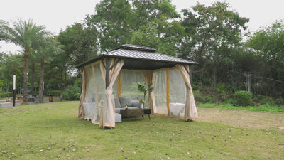COBIZI 10'x12'  Heavy Duty Hard Top Gazebo with Curtains & Netting, Black SPC277
