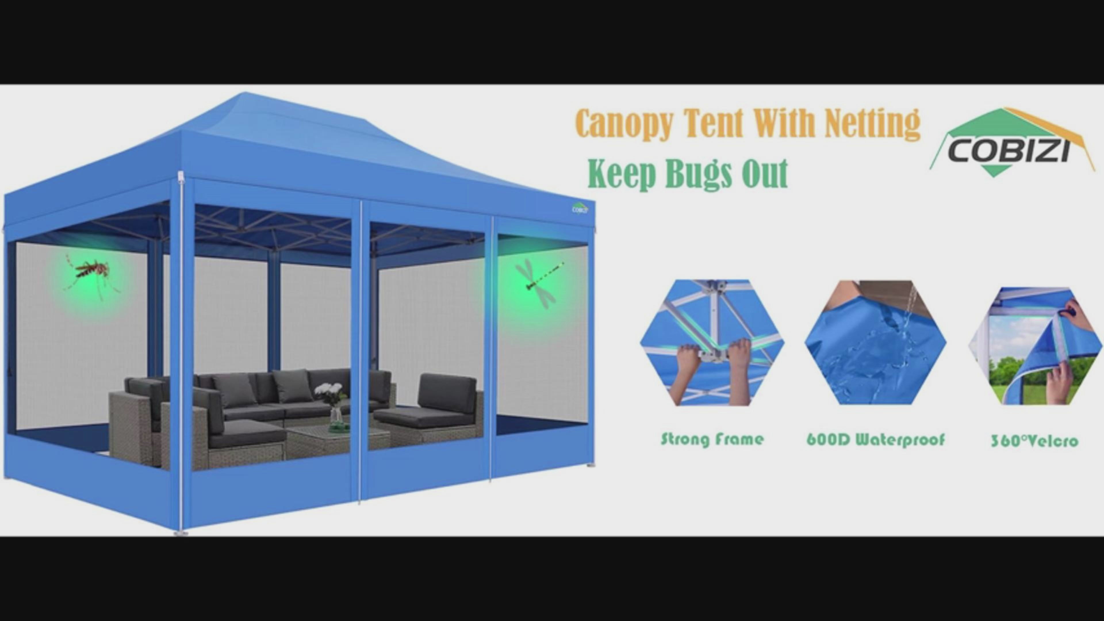 Video laden: COBIZI 10'x20' Heavy Duty Canopy Gazebo, Ez up with 6 Netting Sidewalls SPC97