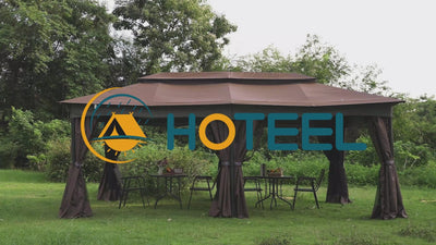 Hoteel 12'x20' Outdoor Gazebo Heavy Duty Gazebo Sun Shade Canopy Tent with 4 Sandbags, Waterproof, Double Tiers & Mesh Netting for Lawn, Garden, Backyard & Deck, Khaki