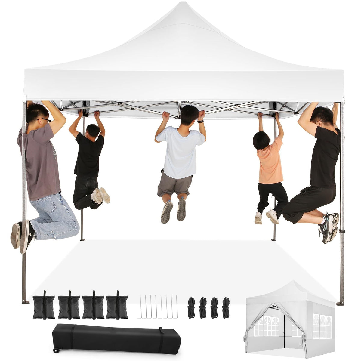COBIZI 10x10ft Pop Up Canopy, One Push Tent Canopy w/Button Push, Straight Legs, Wheeled Carry Case, 8 Stakes - White