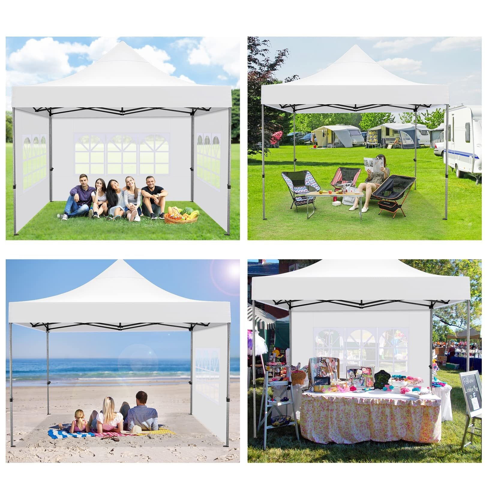 COBIZI 10x10ft Pop Up Canopy, One Push Tent Canopy w/Button Push, Straight Legs, Wheeled Carry Case, 8 Stakes - White