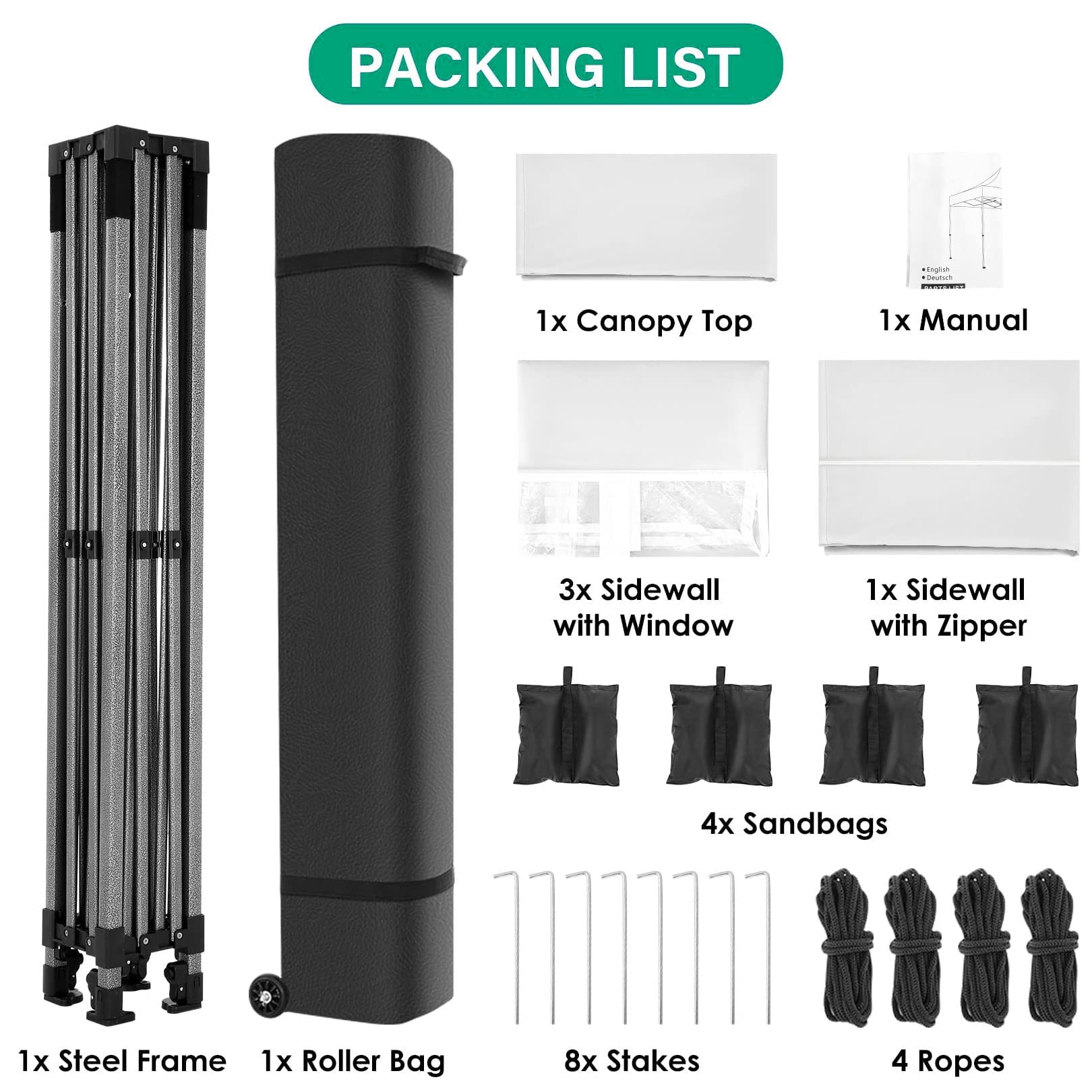 COBIZI 10x10ft Pop Up Canopy, One Push Tent Canopy w/Button Push, Straight Legs, Wheeled Carry Case, 8 Stakes - White