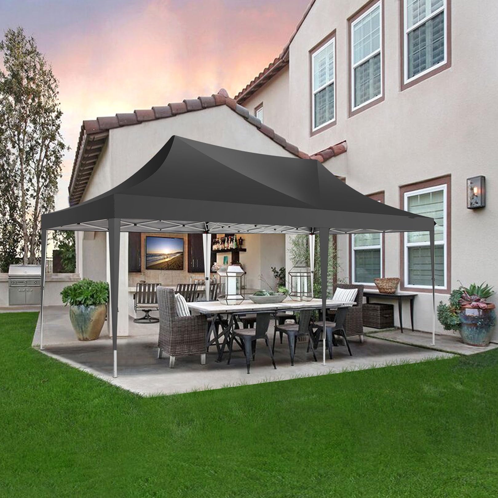YUEBO 10'x20' Ez Pop Up Canopy Tent Commercial Instant Canopies with 6 Removable Side Walls Portable & Carrying Bag for Patio Picnic Carport Party Wedding, Black