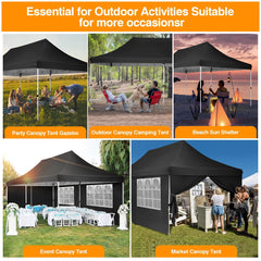 YUEBO 10'x20' Ez Pop Up Canopy Tent Commercial Instant Canopies with 6 Removable Side Walls Portable & Carrying Bag for Patio Picnic Carport Party Wedding, Black