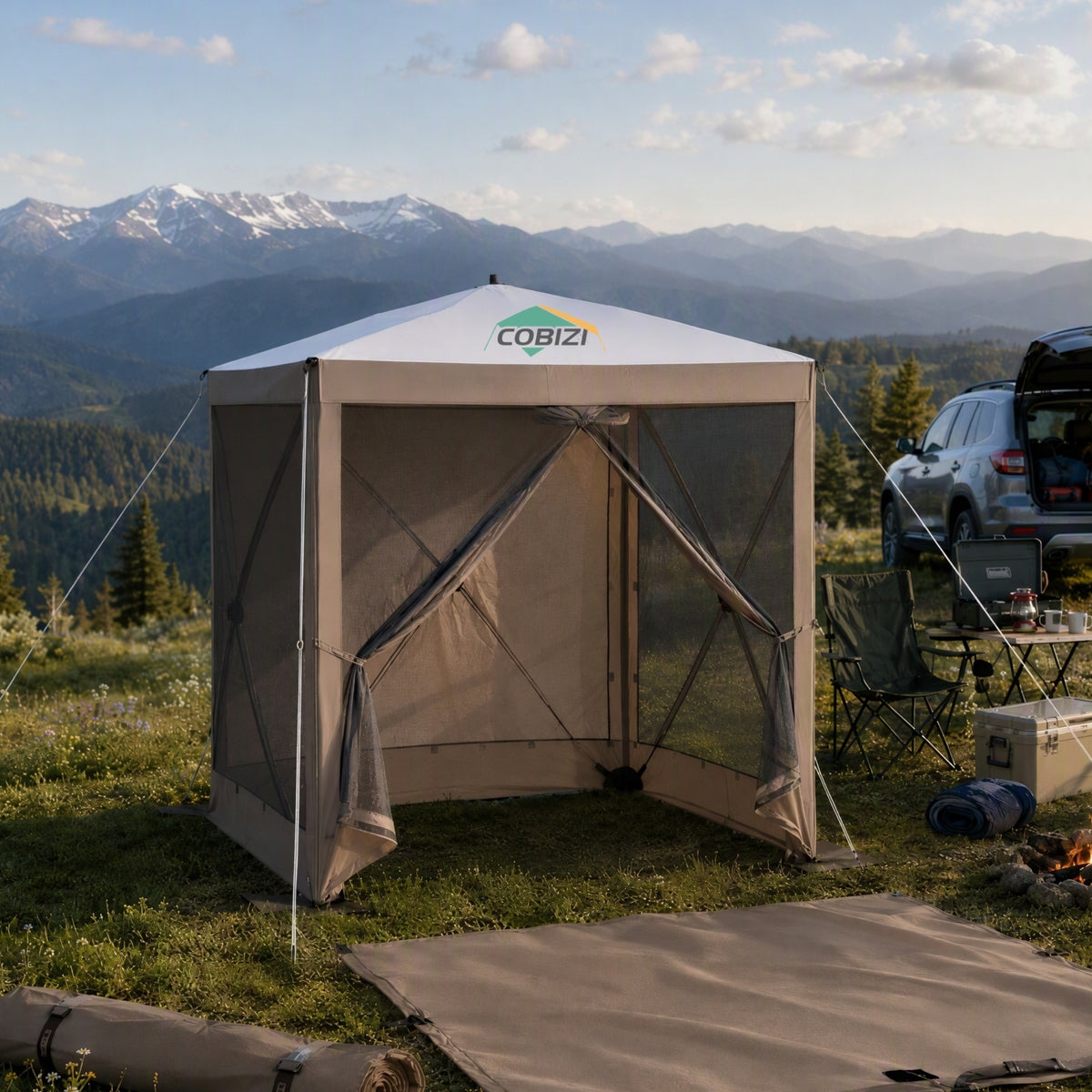 COBIZI 6'x6' Portable 4 Sides Screen House Tent, Pop Up Canopy With 4 Sidewalls & Mesh, SPC44S