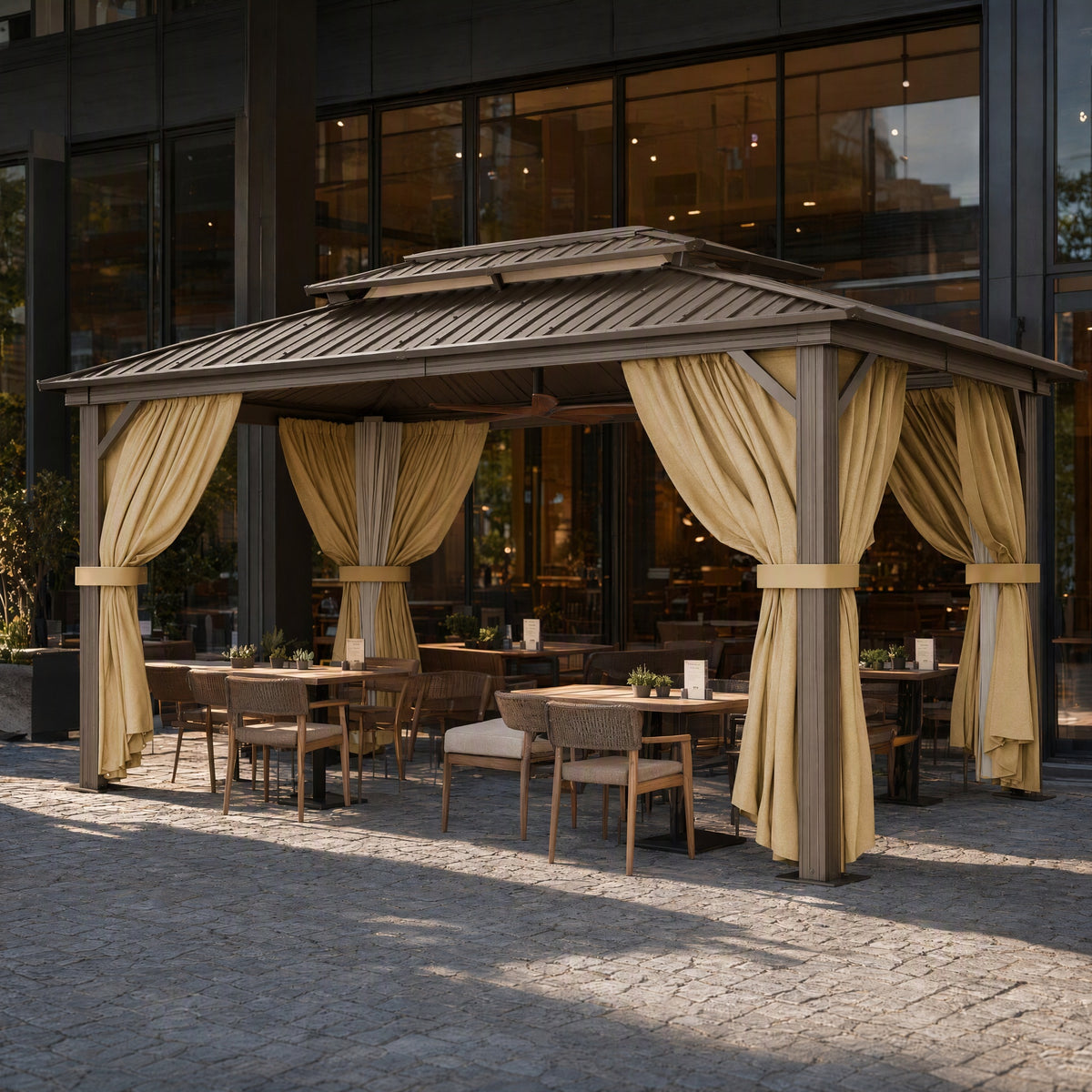 COBIZI 10'x15'  Heavy Duty Hard Top Gazebo with Curtains & Netting SPC274BR