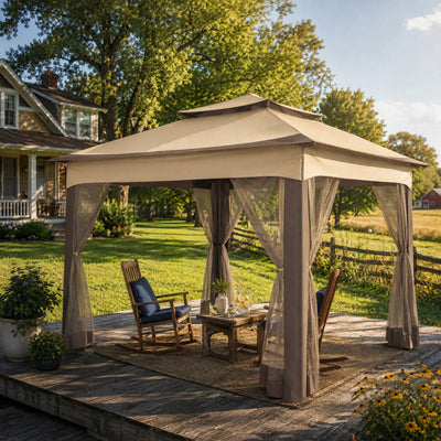 COBIZI 10'x10' Double Soft Top Gazebo Waterproof Canopy With Removable Mesh Wall SPC24