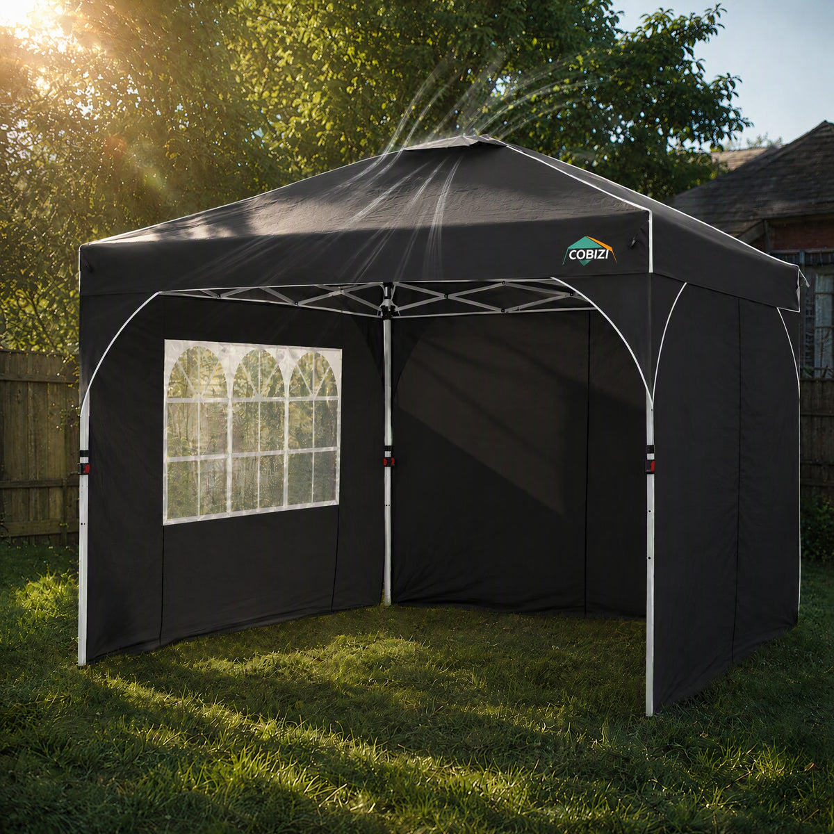 Cobizi 10'x10' One Push Central Button  Pop Up Canopy Tent with Air Vent, 3 Sidewalls & Reflective Strip SPC141