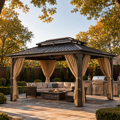 COBIZI 10'x12'  Heavy Duty Hard Top Gazebo with Curtains & Netting SPC277