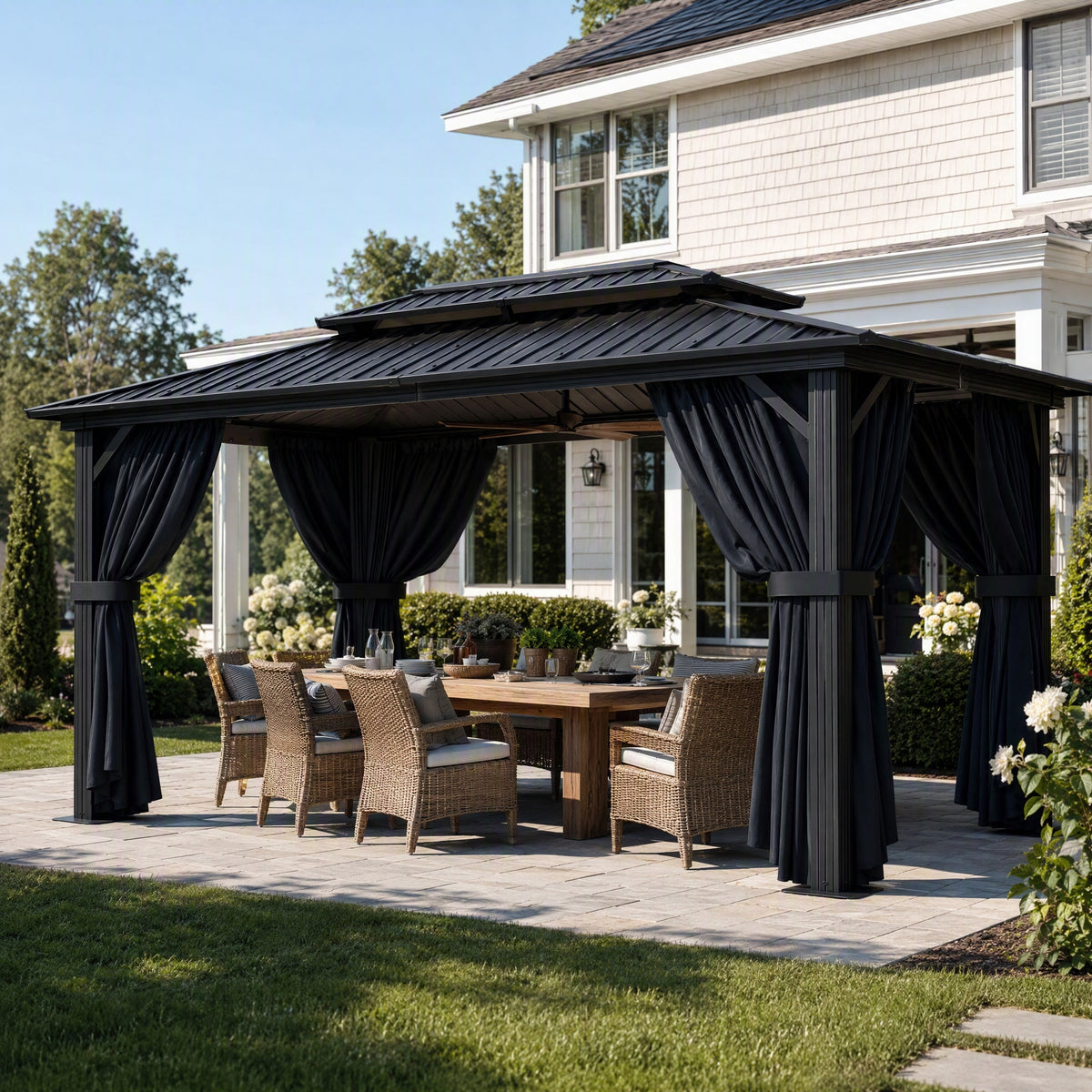 COBIZI 10'x15'  Heavy Duty Hard Top Gazebo with Curtains & Netting SPC274B