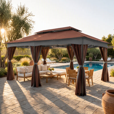 COBIZI 12'x20' Heavy Duty Patios Gazebos with 4 Sidewalls & Double Soft Roof SPC307