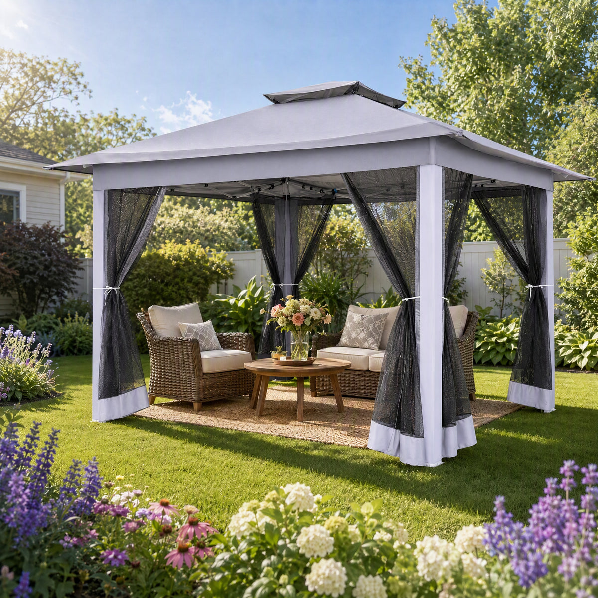 [In-Stock] COBIZI 12'x12' Pop Up Gazebo Canopy with Mosquito Netting 3 Adjustable Height AMA5920