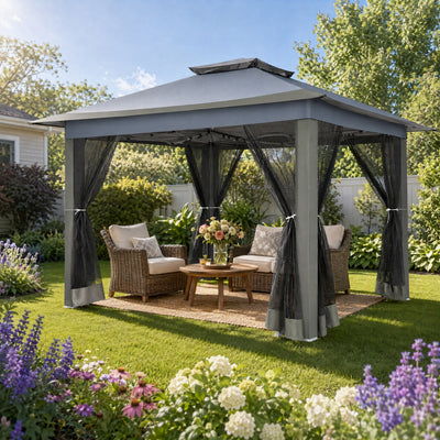 [In-Stock] COBIZI 12'x12' Pop Up Gazebo Canopy with Mosquito Netting 3 Adjustable Height AMA5920