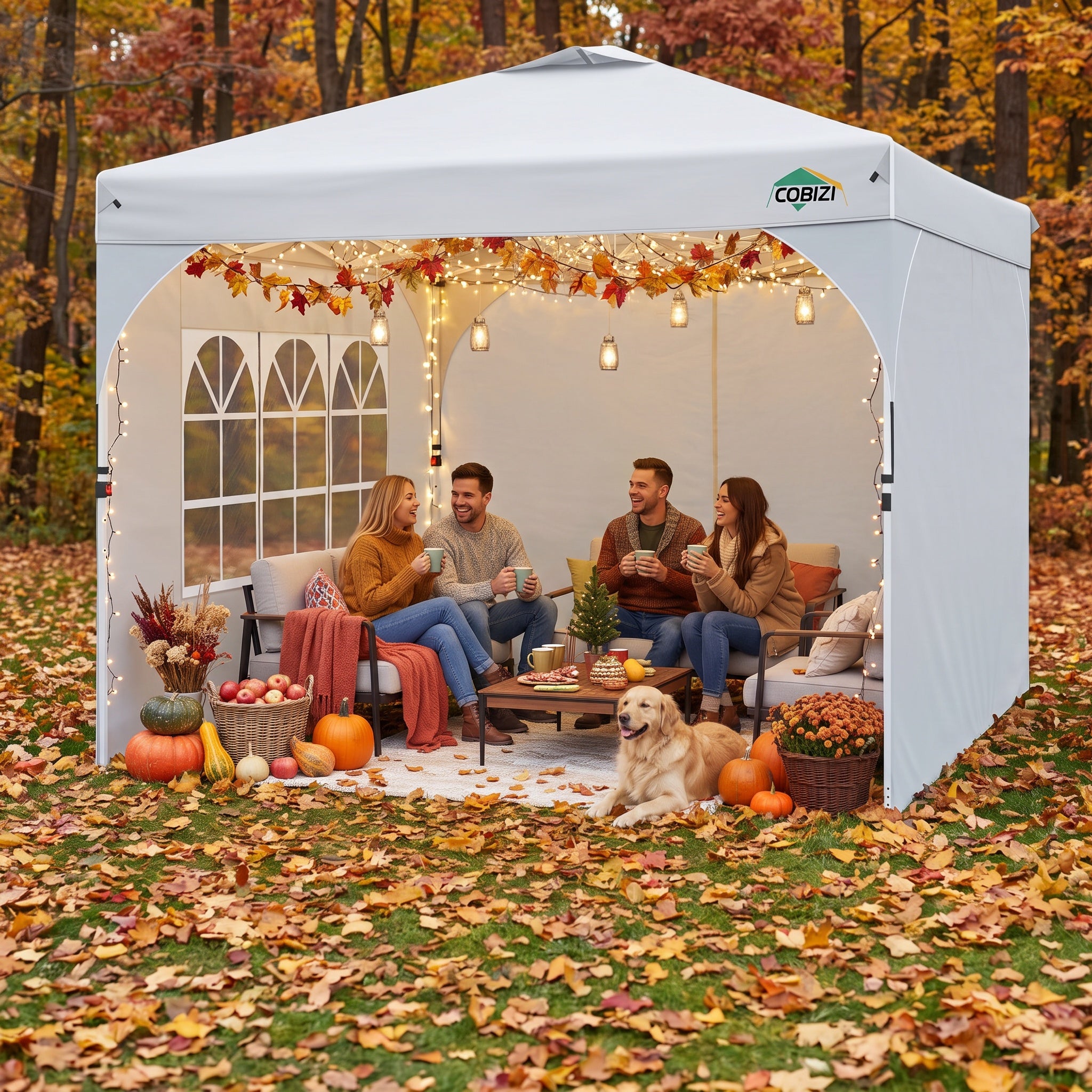 Cobizi 10'x10' One Push Central Button  Pop Up Canopy Tent with Air Vent, 3 Sidewalls & Reflective Strip SPC141