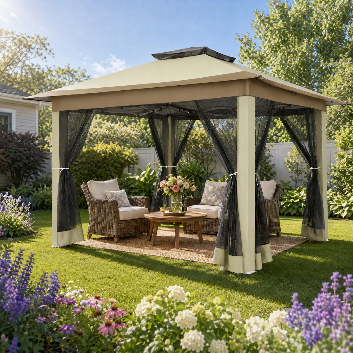 [In-Stock] COBIZI 12'x12' Pop Up Gazebo Canopy with Mosquito Netting 3 Adjustable Height AMA5920