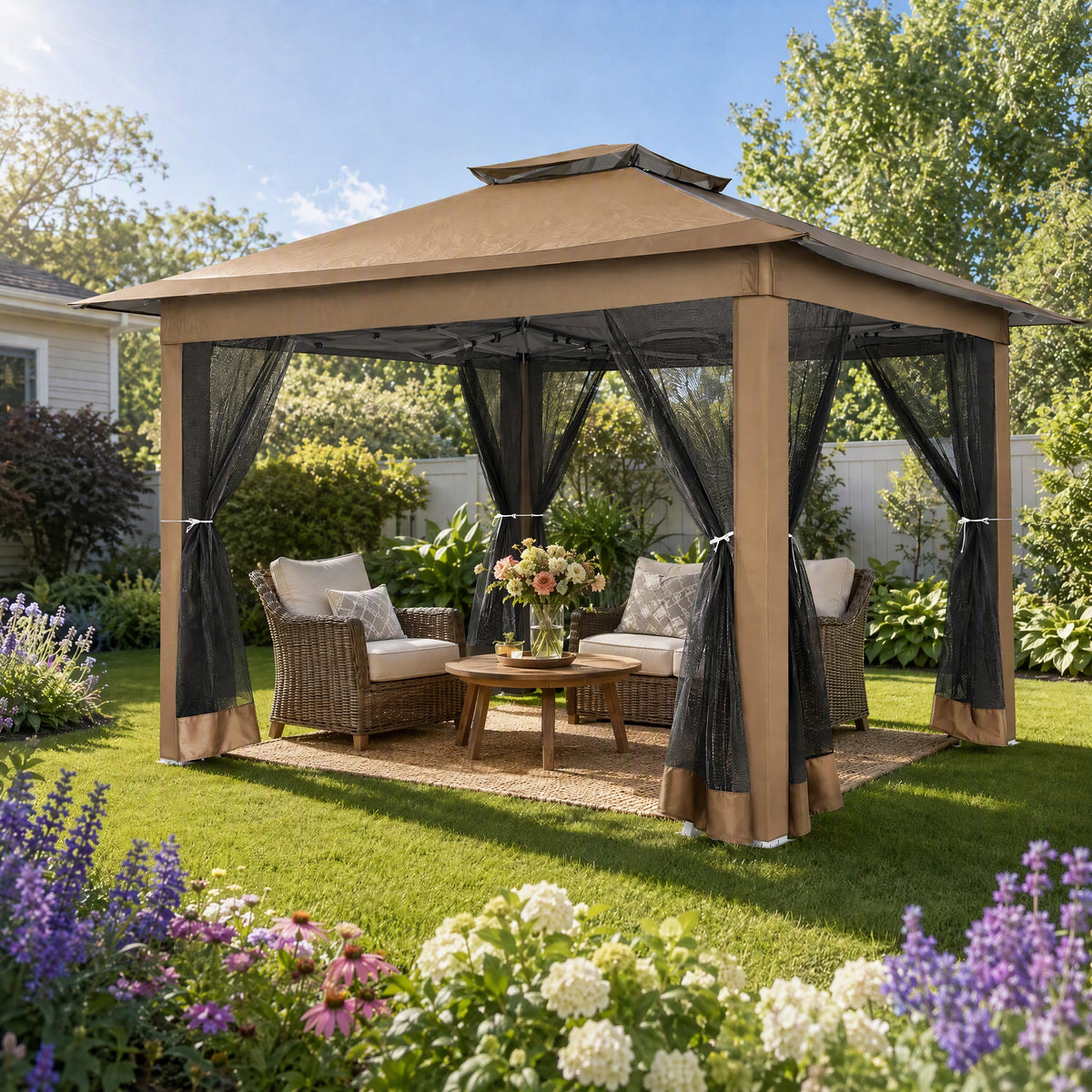 [In-Stock] COBIZI 12'x12' Pop Up Gazebo Canopy with Mosquito Netting 3 Adjustable Height AMA5920