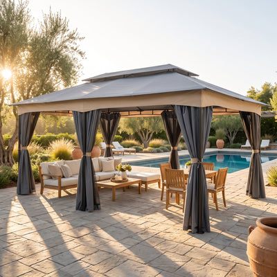 COBIZI 12'x20' Heavy Duty Patios Gazebos with 4 Sidewalls & Double Soft Roof SPC307