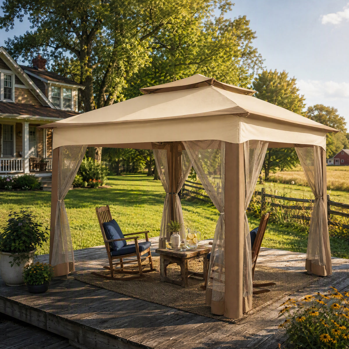 COBIZI 10'x10' Double Soft Top Gazebo Waterproof Canopy With Removable Mesh Wall SPC24