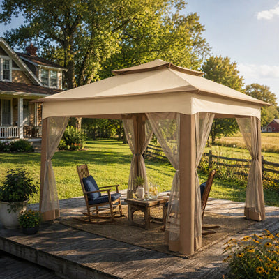 COBIZI 10'x10' Double Soft Top Gazebo Waterproof Canopy With Removable Mesh Wall SPC24