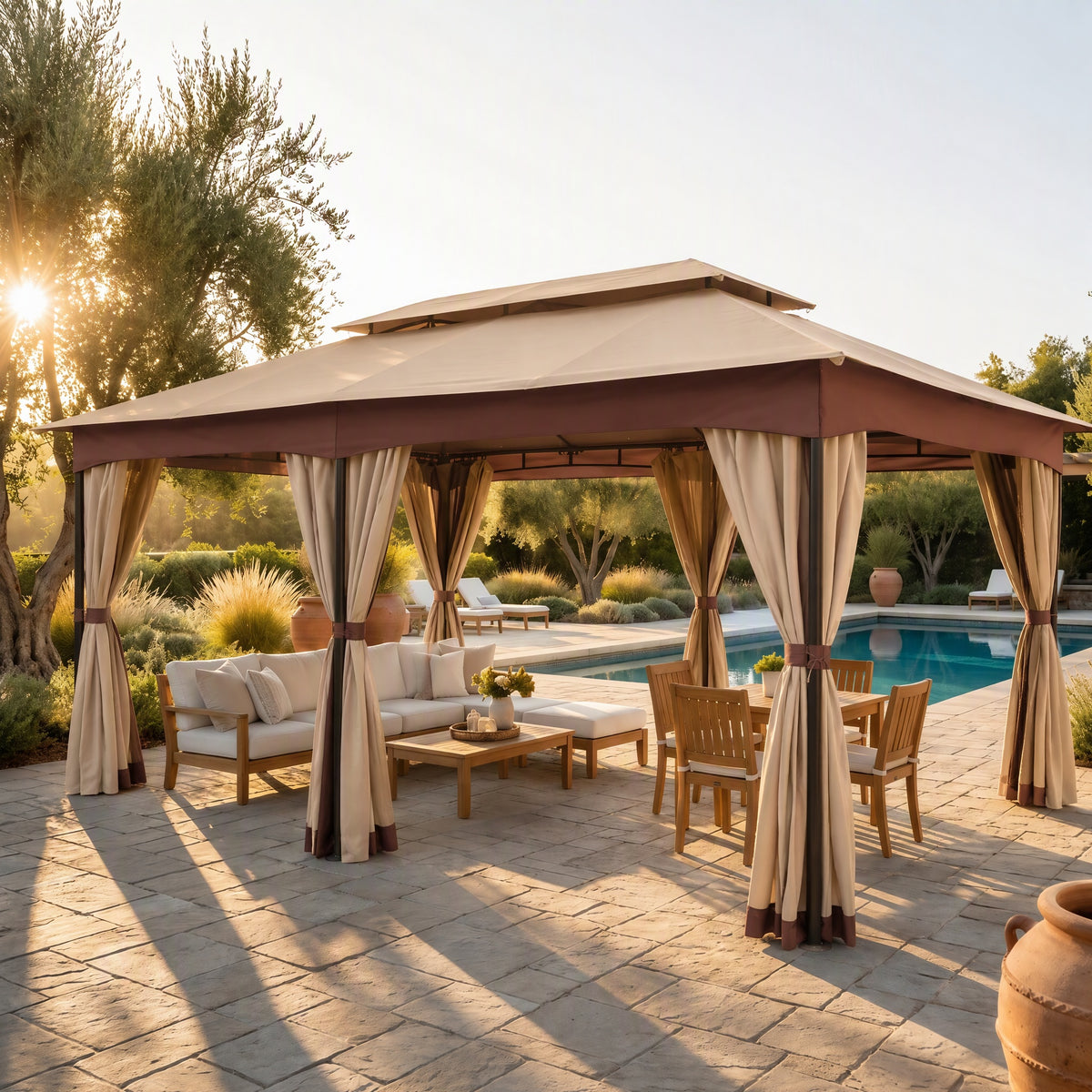 COBIZI 12'x20' Heavy Duty Patios Gazebos with 4 Sidewalls & Double Soft Roof SPC307