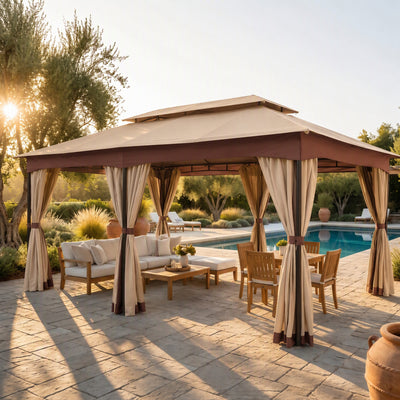 COBIZI 12'x20' Heavy Duty Patios Gazebos with 4 Sidewalls & Double Soft Roof SPC307