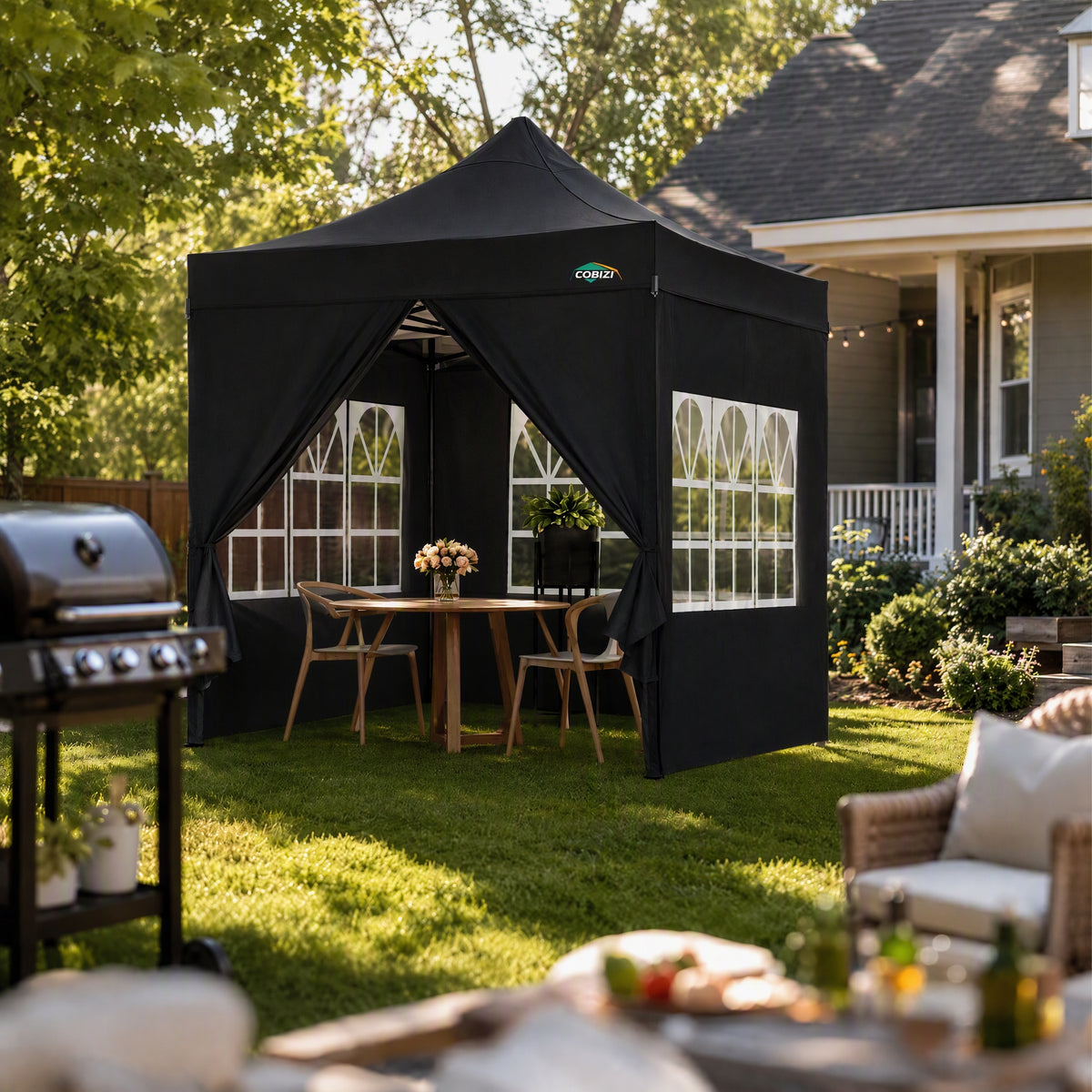 COBIZI 10'x10' Heavy Duty Pop Up Canopy with Sidewalls & 3 Adjustable Heights, SPC26