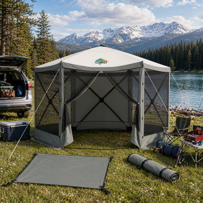 COBIZI 12'x12' Portable 6 Sides Screen House Tent, Pop Up Canopy With 6 Sidewalls and Mesh SPC44L