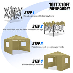 COBIZI 10'x10' Pop Up Canopy Tent with 4 Removable Sidewalls,Waterproof Commercial Instant Gazebo Outdoor Tents for Party/Exhibition/Picnic with Carry Bag