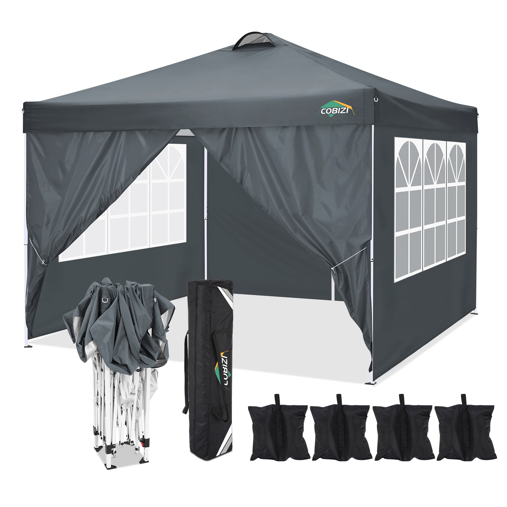 COBIZI Pop Up Canopy Shade Waterproof Tent 10'x10' With Sidewalls Vent SPC201