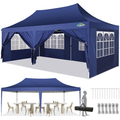 COBIZI 10x20 Pop Up Canopy Tent with 6 Sidewalls, Wedding Party Tent Outdoor Canopy UV50+ Waterproof Canopy Tent Event Shelter, 3 Adjustable Heights, with Carry Bag, Black