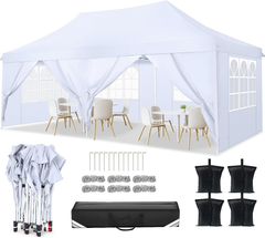 YUEBO 10x20 Pop up Canopy with 6 Removable Sidewalls, Outdoor Canopy Tents for Partie Wedding, Instant Sun Protection Shelter with Upgrade Raised Roof and Carry Bag
