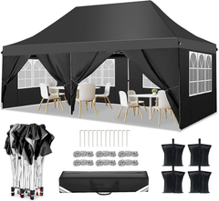 YUEBO 10x20 Pop up Canopy with 6 Removable Sidewalls, Outdoor Canopy Tents for Partie Wedding, Instant Sun Protection Shelter with Upgrade Raised Roof and Carry Bag